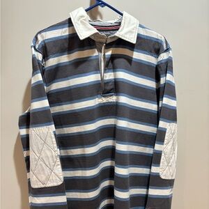 J.L. Powell Striped Long Sleeve Polo Shirt vintage rugby